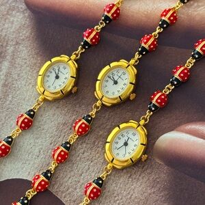 Gold and Red Ladybug Watch Bracelet